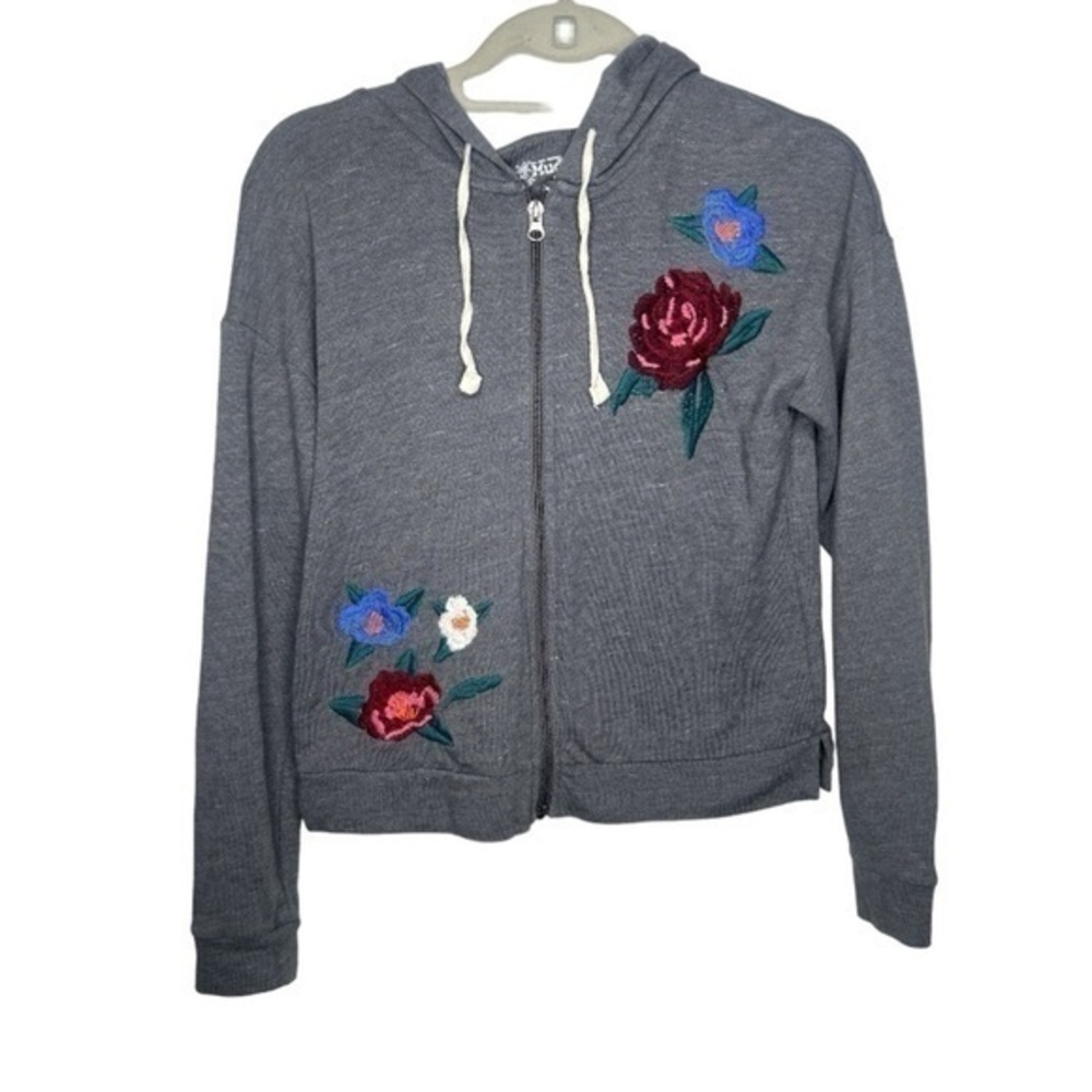 Mudd Y2K Floral Embroidered Zip Hoodie Gray Size Small